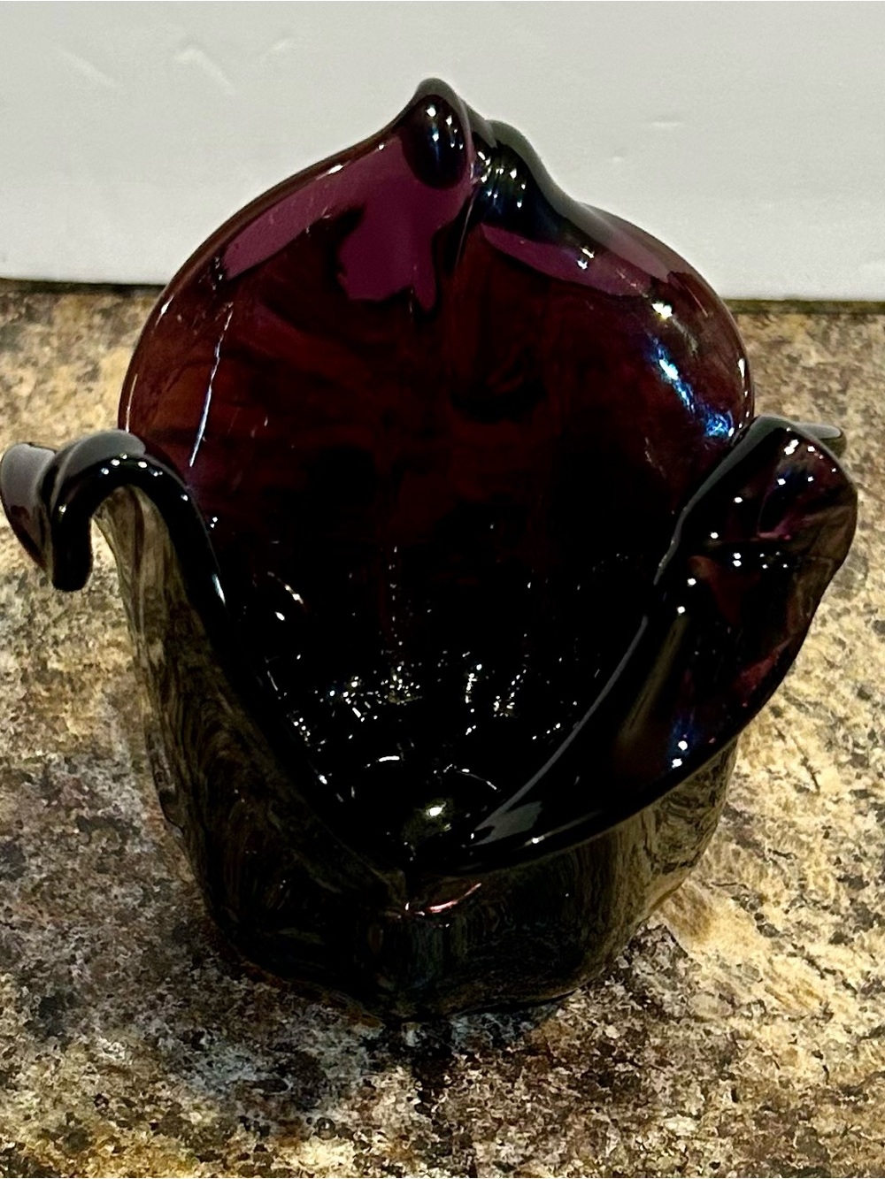 Murano Deep Purple Ruffled Art Glass Vase